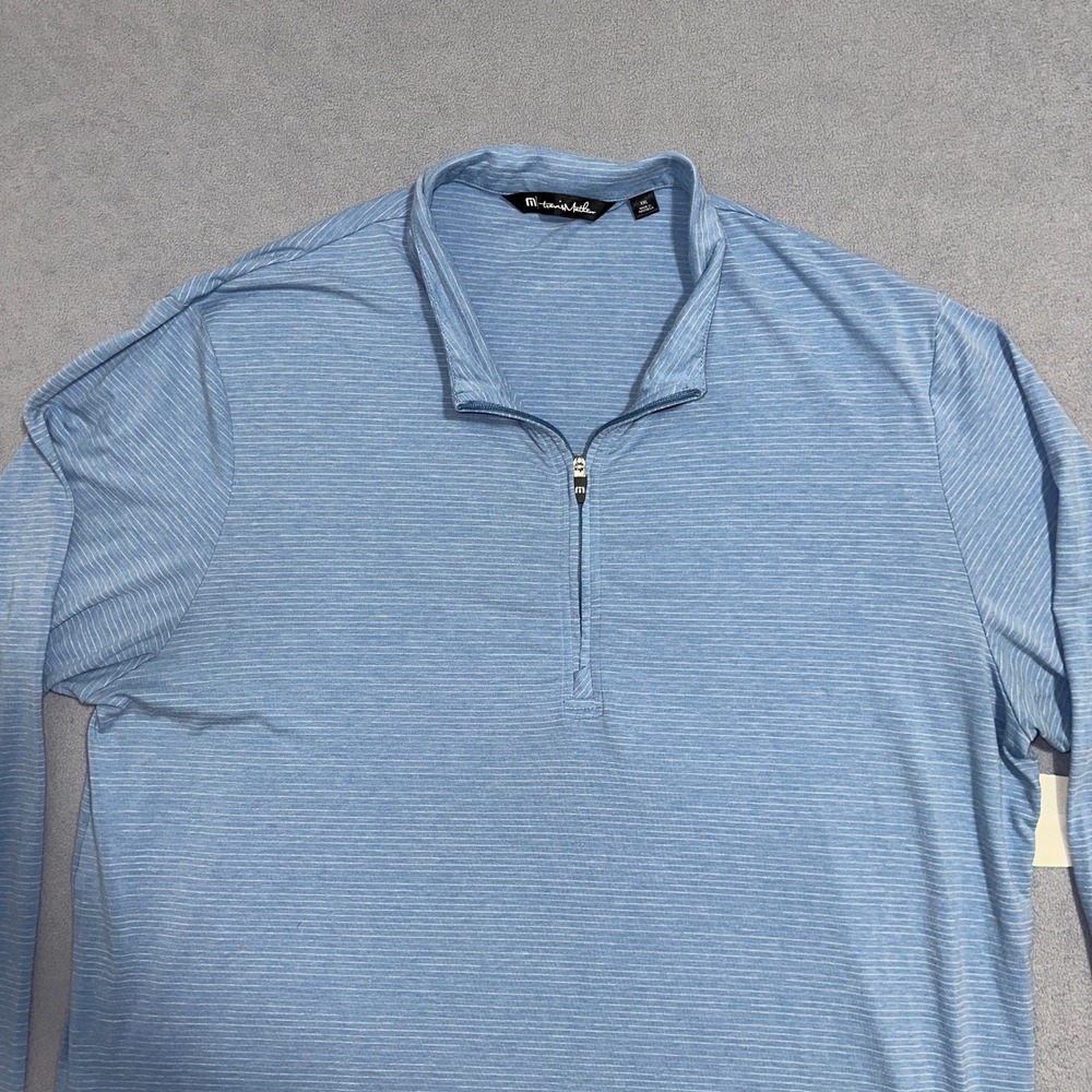 Travis Mathew Striped Performance Quarter Zip Pullover Sweater Blue Mens XXL - Picture 6 of 13